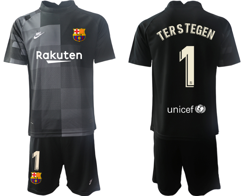 Men 2021-2022 Club Barcelona black goalkeeper #1 Soccer Jersey